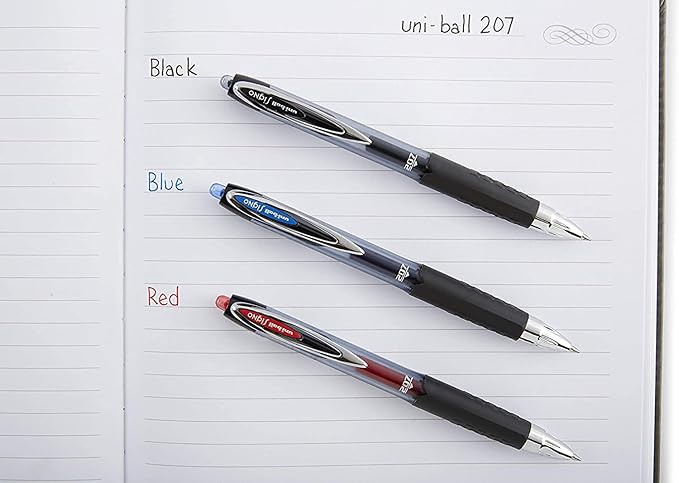 Uniball Signo 207, Retractable Gel Pens, 0.7mm Medium Point, 12 Pack; 6 Black & 6 Blue