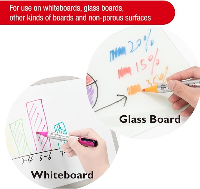 ZEYAR Dry Erase Marker Low-Odor Bullet Tip, Ultra-Large Capacity, Advanced Direct Flow Structure, Whiteboard Marker for School, Office, Home, 4 Count (Black,Blue,Red,Green)