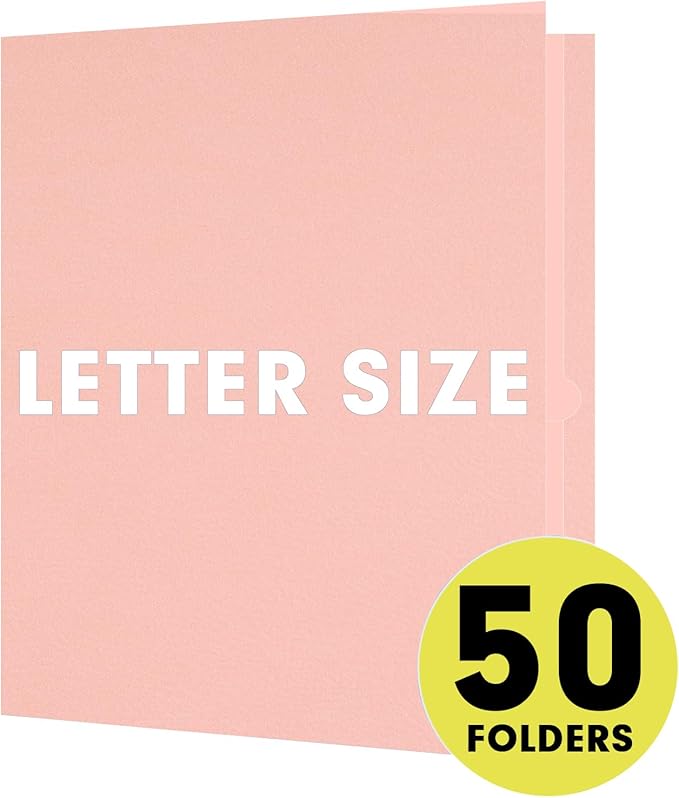 Two Pocket Folders, RAZCC 50 Pack 2 Pocket Folders Fit Letter Size Paper, Paper Folders with Pockets for School Office Business Home (Pink)