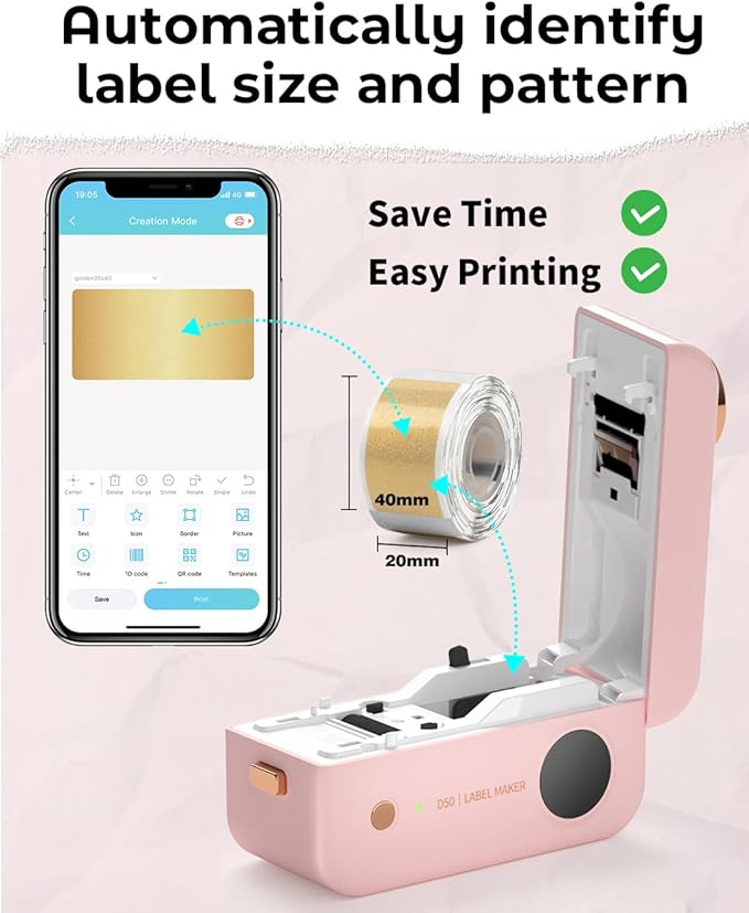 Phomemo Label Maker Machine- D50 Large Label Maker with Cutter Thermal Label Printer for 3/5" to 9/10" Tape, Labeler for Home Address, Organization, Office, Gift, Support iOS & Android