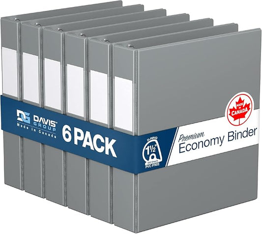 Premium Economy 6-Pack 3-Ring Binders for School or Office, D-Ring Binders, 1.5 Inch, Gray