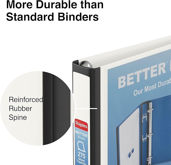 1" STAPLES Better View Binder with D-Rings, White