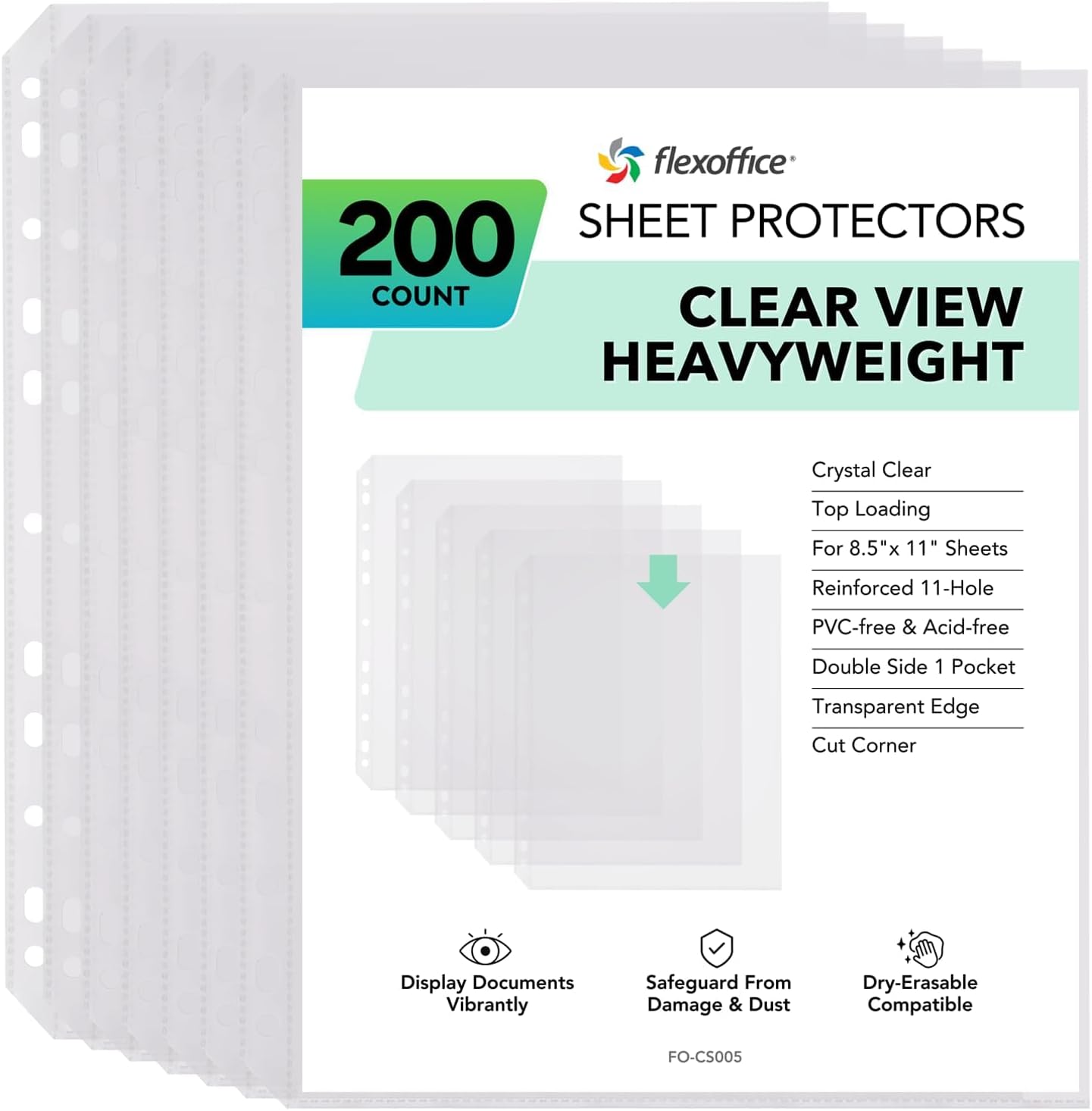 200 Pack, 8.5 x11 Clear Sheet Protectors, Page Protectors Heavy Duty for 3 Ring Binder, Top Loading Plastic Sleeves