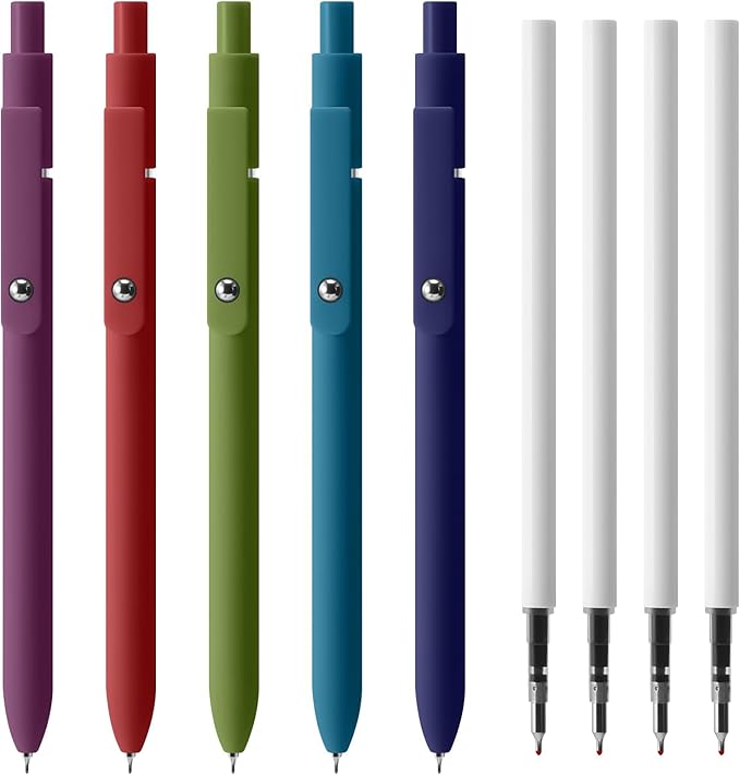 Gel Pen-5 Pieces/Carton, Pen 0.5 Mm Black Ink, Comes With 4 Interchangeable Original Black Refills, This Cute Pens Or Daily Use In School, Office Or Home (Retro Gel Pens)