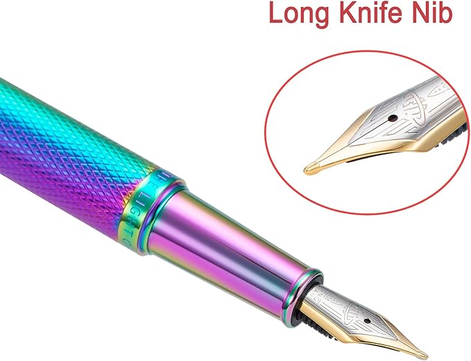 Hongdian Rainbow Forest Fountain Pen Blade Nib Classic Design Calligraphy Pen with Converter and Metal Pen Case Set
