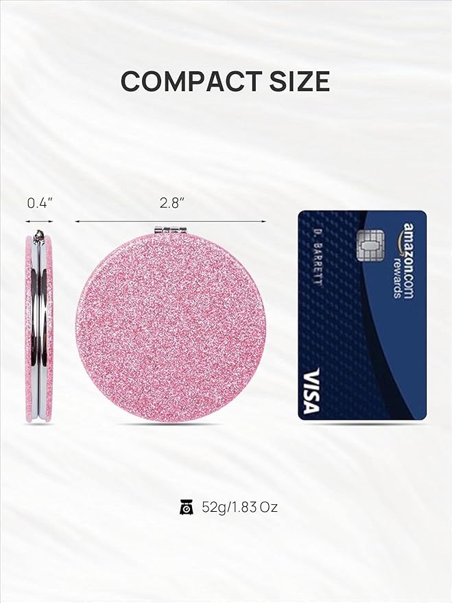 OMIRO 1X/10X Magnifying Compact Mirror with PU Leather, Ultra-Portable for Purses and Travel, Round Pink