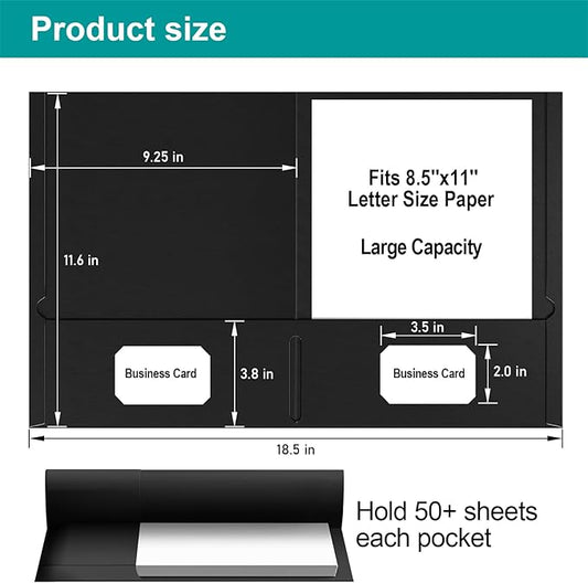 HABGP Two Pocket Folders, 100 Pack 2 Pocket Folders Fit Letter Size Paper, Black Paper File Folders with Pockets for School Office Home Business