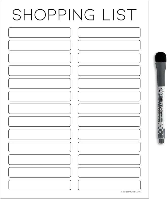 Dry Erase Shopping List Vinyl Sticker Decal Whiteboard by Glassboard Studio | Removable & Reusable | Magnetic Fine-Tip Marker Included (9 x 12 inches, White)