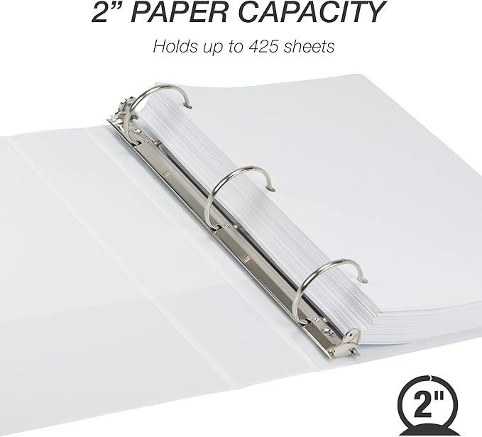 Samsill Earth’s Choice Biobased Durable 3 Ring View Binder, 2 Inch Round Ring, Up to 25% Plant Based Plastic, USDA Certified Biobased, Eco-Friendly, Customizable Cover, White, 4 Pack