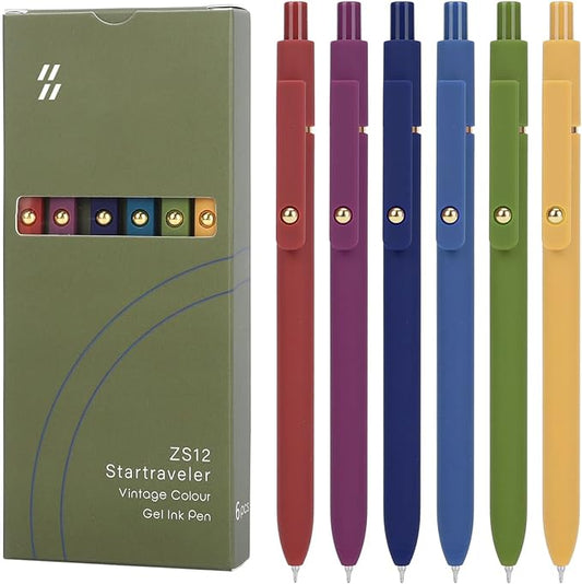 Gel Pens 6Pcs, 0.7mm Smooth Writing Black Ink Pens for Journaling, Cute Aesthetic Office Desk Accessories, School Supplies, Gift for Students & Artists (6Pcs Vintage-Black Ink)