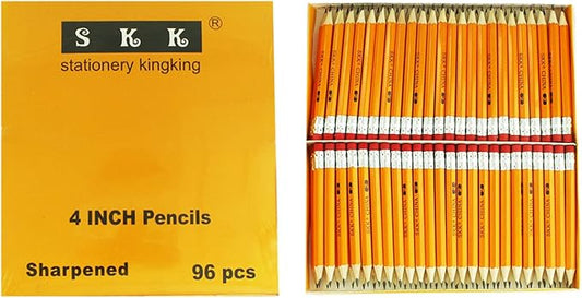 SKKSTATIONERY Half Pencils with Eraser Tops, Golf Pencils, 4 inch, Classroom, Pew - #2 HB, Hexagon, Pre-sharpened, Back to school, 96/Box.