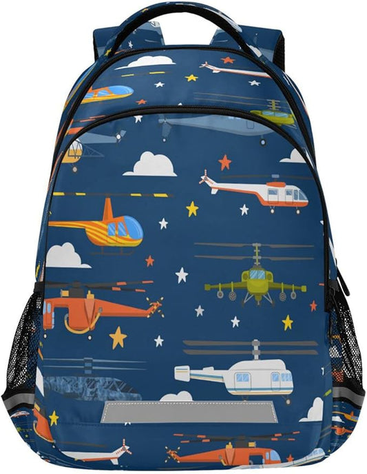 Cartoon Helicopter Backpack for Girls Kids Boys School Bookbags, Student Laptop Backpack Carrying Bag Casual Lightweight Travel Sports Day Packs
