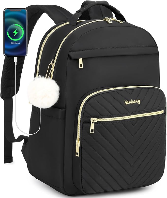 17.3 Laptop Backpack Women, Cute Bookbag for University Middle High School Girls, Fashion Adult Backpack for Work Clinical Teacher, Black