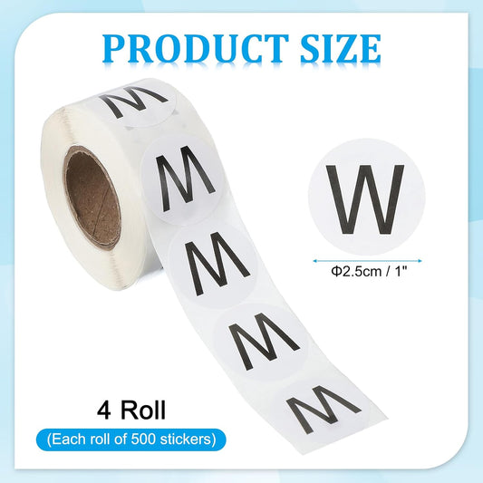 PATIKIL 1" Letter W Stickers, 4 Rolls Self-Adhesive Alphabet Round Circle Dots Labels for Organization Storage Inventory Boxes Scrapbook Craft 2000 Pcs Total