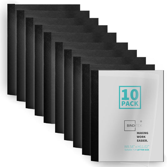 Binditek 10 Pack Thermal Binding Presentation Covers, 1/2 Inch Spine, Holds 95 Sheets, Ultra Clear Front Cover, Black Paper Back Cover, Letter Size, for Students and Coworkers