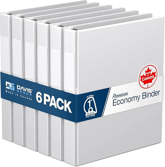 Premium Economy 6-Pack 3-Ring Binders for School or Office, D-Ring Binders, 1 Inch, White