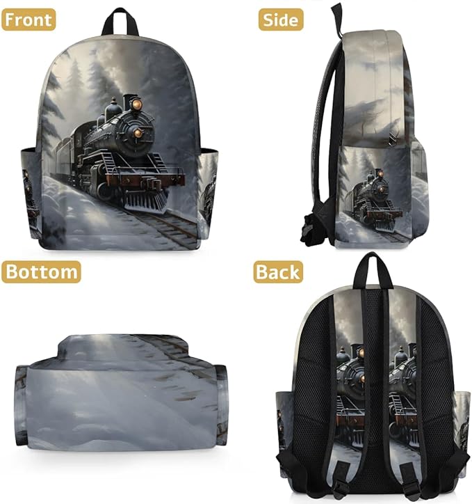 Vintage Train Kids Backpack for Boys Girls Locomotive Transport Preschool Toddler Backpack Kindergarten Nursery Bookbag Travel Children School Bag