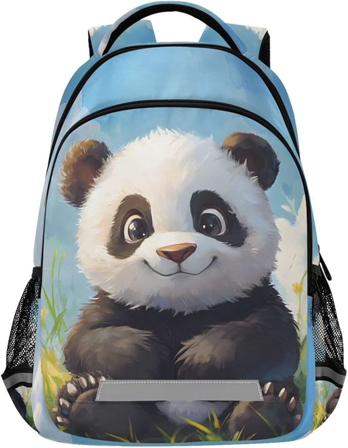 Panda in Grass Backpack for Boys Girls Elementary School Bag Kids Bookbag Travel Rucksack