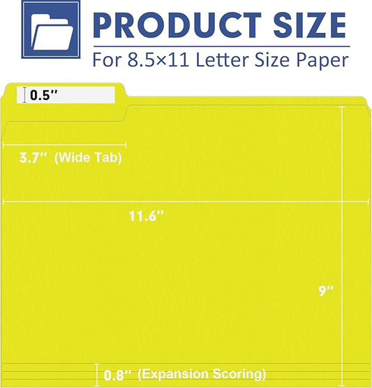 File Folder, PANDRI 120 Pack File Folder, 1/3 Cut Tab, Letter Size, Filing Folder for Office School Business, Yellow