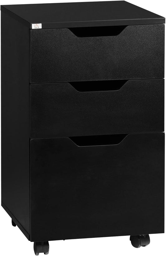 HOMCOM 3 Drawer Mobile File Cabinet, Rolling Printer Stand, Vertical Filing Cabinet, Black