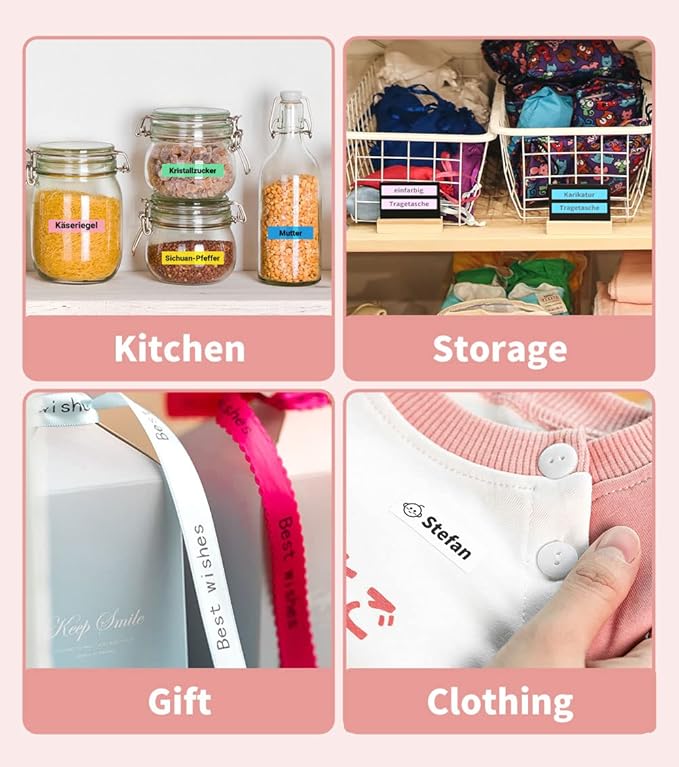 Phomemo Label Maker Machine with Tape, P12 Portable Bluetooth Label Maker Thermal Mini Label Printer with Multiple Templates for Home, Office, Kitchen, Storage, Organizing, Pink