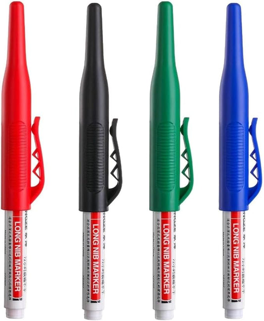 Long Head Deep Hole Marker, 20mm/30mm/45mm head deep hole marker 2025 Upgrade, Permanent, Quick-dry, Waterproof Long Nib, Colorful Carpenter Deep Reach Markers, 4 Color Set (30MM LONG HEAD)
