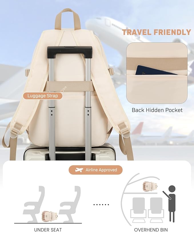 School Backpack for Teen Girls, 15.6 Inch Laptop Backpack Women Kids Bookbag for Middle High School Cute College Bag for Students, Khaki Beige