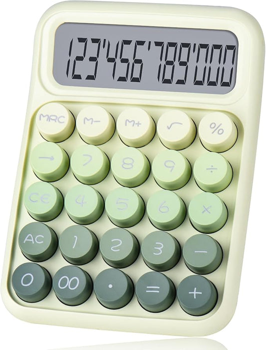 Mechanical Pushbutton Calculator,12 Digit Large LCD Display,Big Buttons Easy to Press,Colorful Candy Calculator,Automatic Sleep,with Battery.for Office,School, Home. (Green)