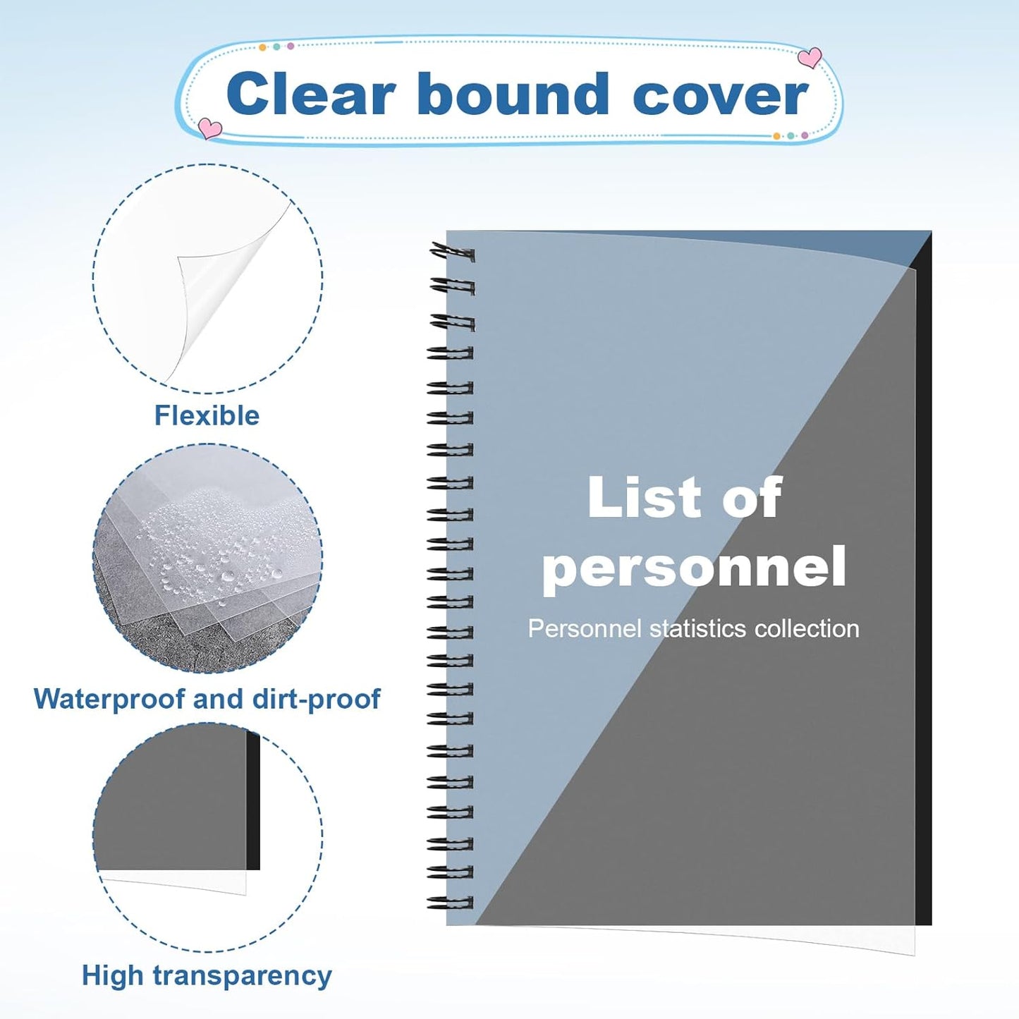 120 Pack Clear Binding Covers and Backs 8.5 X 11 Inches 12 Mil Sand-Textured Polycover, 10 Mil Presentation Binder Covers for Spiral Binding with Clear Front, Letter Size, Square Corners, Un-Punched