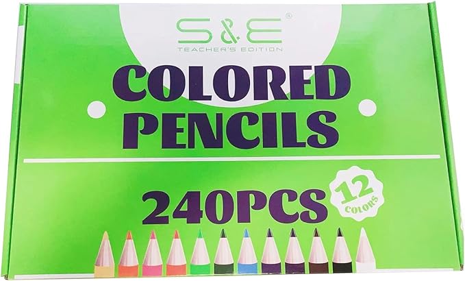 S & E TEACHER'S EDITION Colored Pencils Bulk 12 Assorted Colors Coloring Pencils Set for Kids Adults Drawing for Sketch, Back to school, Woodcase Lead Pencils Arts 240 Count