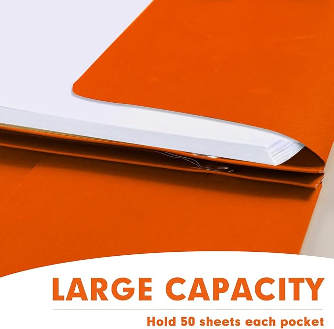 Two Pocket Folders, RAZCC 50 Pack Two Pocket Folders with Prongs, 3 Prong Folders Fit Letter Size Paper, Pocket File Folders for School Office Home Business, Orange