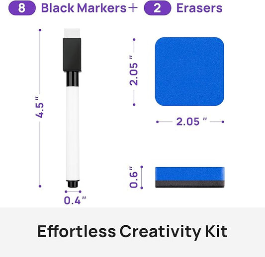 8 Pcs Black Magnetic Dry Erase Markers with Eraser, White Board Mini Dry Erase Markers with Eraser Cap, Fine Point Tip Student White Board Markers for Teachers Office School Supplies