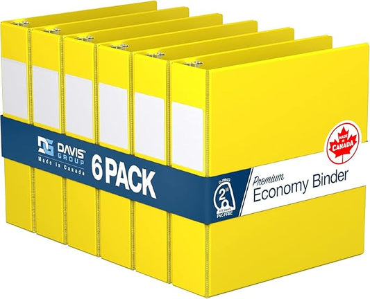 Premium Economy 6-Pack 3-Ring Binders for School or Office, D-Ring Binders, 2 Inch, Yellow