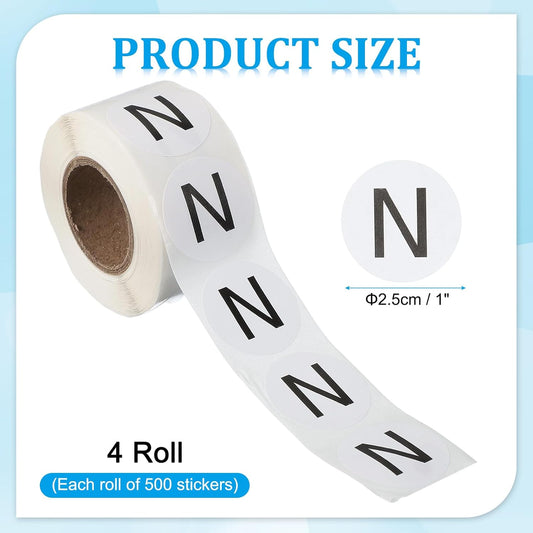 PATIKIL 1" Letter N Stickers, 4 Rolls Self-Adhesive Alphabet Round Circle Dots Labels for Organization Storage Inventory Boxes Scrapbook Craft 2000 Pcs Total