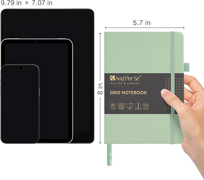 &And Per Se Graph Journal Notebook, 160 Pages, 5.7 x 8 inches College Ruled Thick Paper Notebook Journals for Writing, Grid Hardcover Notebook(1 Pack, Light Green)