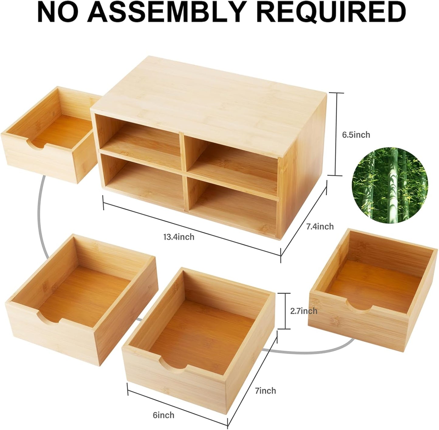 Bamboo Desk Organizer 4 Drawers, Countertop Organizer with Drawers Makeup Storage Drawer 4 Drawers Tabletop Storage Organization Box Home Office Workspace