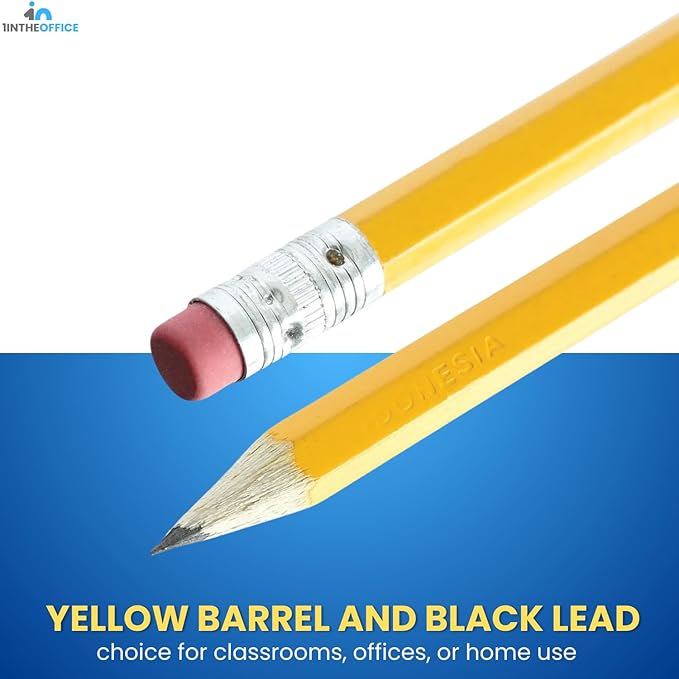 1InTheOffice Pre Sharpened Pencils #2, Pencils with Eraser, 2 HB, Wood-Cased, Black Lead, Yellow Barrel (24)