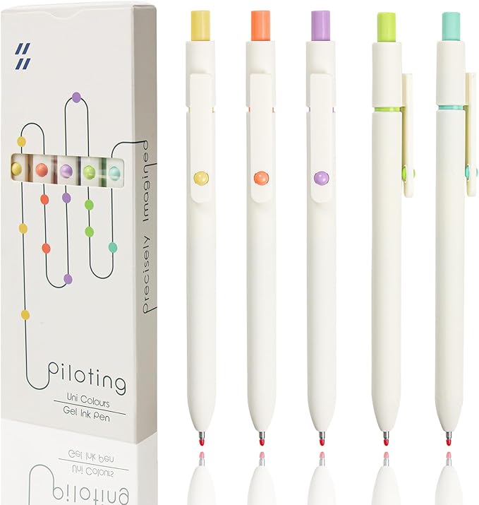 5 Pcs Colorful Gel Pens,0.5mm Fine Point for Journaling Note Taking Writing, Quick Dry Black Ink Pens for Office School Supplies Gifts for Women Teacher Students (White)