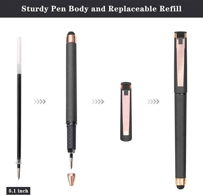 Linbsunne Black Gel Pens 0.7mm Medium Point Pen Office Pens 2-in-1 Stylus Pens for Touch Screens Gel Ink Rollerball Pens for Writing (18 Pack-grey)