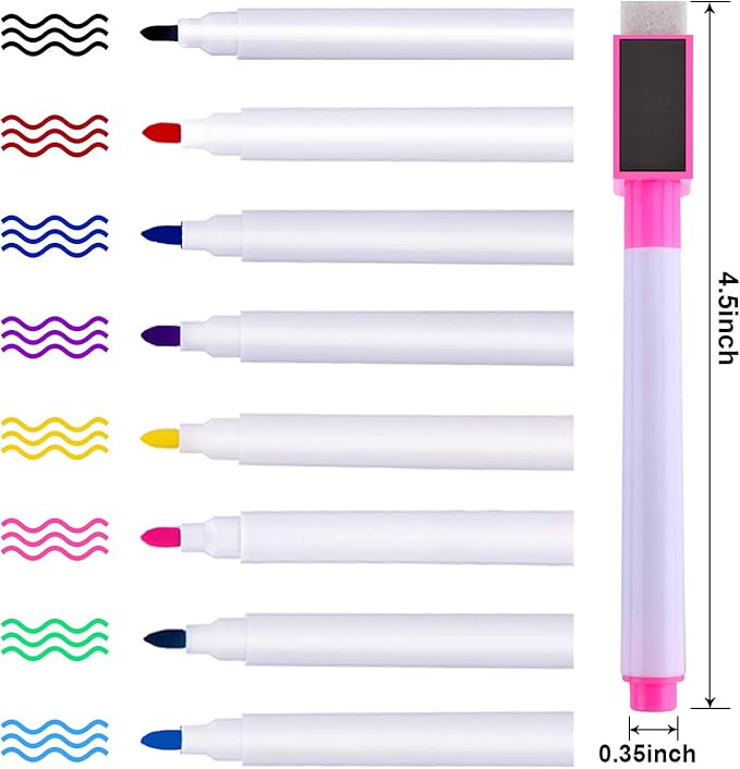 Boao Magnetic Dry Erase Marker Holder 10 Pcs Colorful Magnetic Markers Set with Eraser Whiteboard Plastic Pen Cup for Back to School Classroom Organization Supplies Refrigerator Accessories(Stylish)