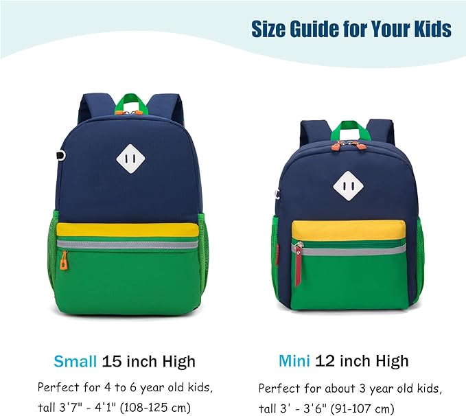 HawLander Little Kids Backpack for Boys Toddler School Bag Fits 3 to 6 years old, 15 inch, Blue Green