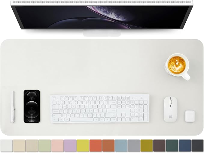 HOMIEAZICOZI Leather Desk Mat - Non-Slip PU Desk Pad for Office and Home - Desk Organization and Accessories - Ideal for Large Mouse Pad and Desk Mats on Top of Desks (White,36''x 17'') (DPD-W-L)