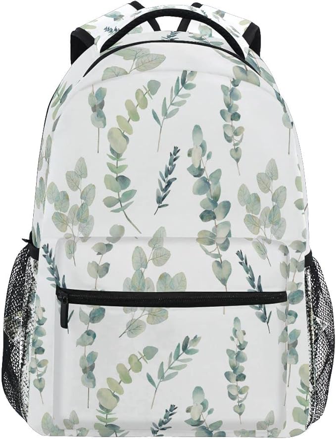 Green Sage School Backpack for Kids Boy Girls Eucalyptus Leaf School Bag Daypack Spring Floral Laptop Bookbags Camping Travel Outdoor Shoulder Bag One Size