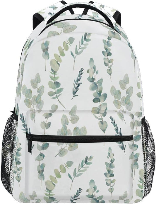 Green Sage School Backpack for Kids Boy Girls Eucalyptus Leaf School Bag Daypack Spring Floral Laptop Bookbags Camping Travel Outdoor Shoulder Bag One Size