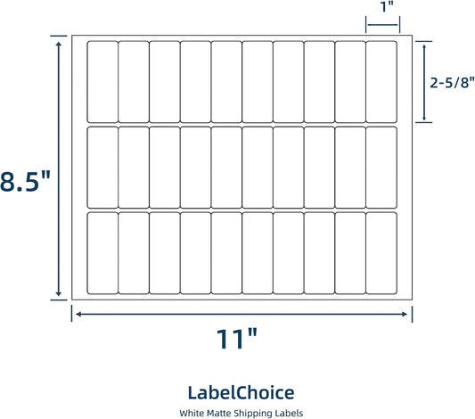 500 Sheets 15000 Pcs 30-up 1" x 2-5/8" Shipping Address FBA Labels for Laser & Inkjet Printers, 30 Up Labels 1 x 2-5/8 on US Letter,30 per Sheet Return Address Stickers, 30 per Page