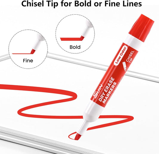 SUIN Dry-Erase-Markers, Chisel Tip - Whiteboard Markers, Low Odor Dry Erase Markers, Chisel Tip Markers, Whiteboard Marker, Assorted 12 Colors, 36 Count