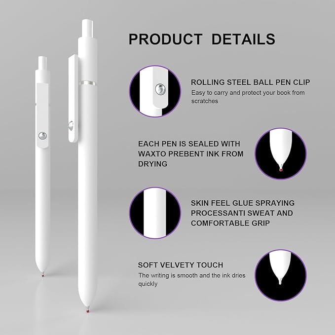 Retractable Gel Pens,0.5mm fine point pen, smooth writing nursing pens,stationary for women,Cute Office and School Supplies for Women Teacher Students(10 Pcs Black Ink-White pen)