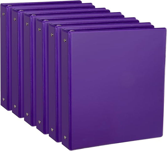 1-Inch Round Ring Binder, Standard 3 Ring Binder Fit Letter Size Paper, Presentation View Binders, 6-Pack, Purple