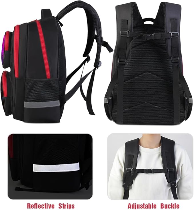 Cartoon Kids Backpack for School - 17 Inch Lightweight Bookbag with 3D Reflective Design & Luminous Safety Strips | Durable 600D Polyester, Adjustable Straps for Ages 6-18