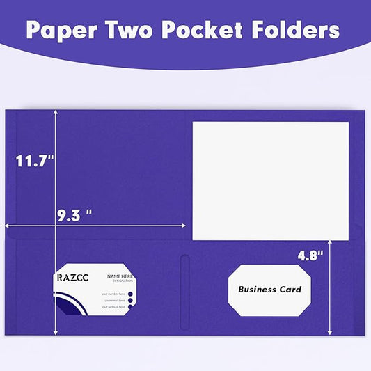 Two Pocket Folders, RAZCC 50 Pack 2 Pocket Folders Fit Letter Size Paper, Paper Folders with Pockets for School Office Business Home, Purple